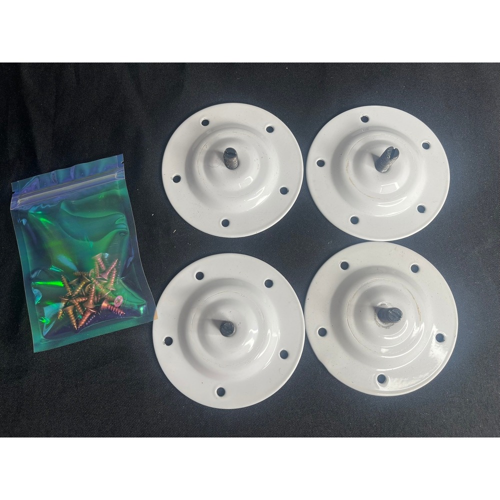 Vintage White Metal‎ Furniture Leg Mounting Plates Set of 4 with Hardware 3.5in